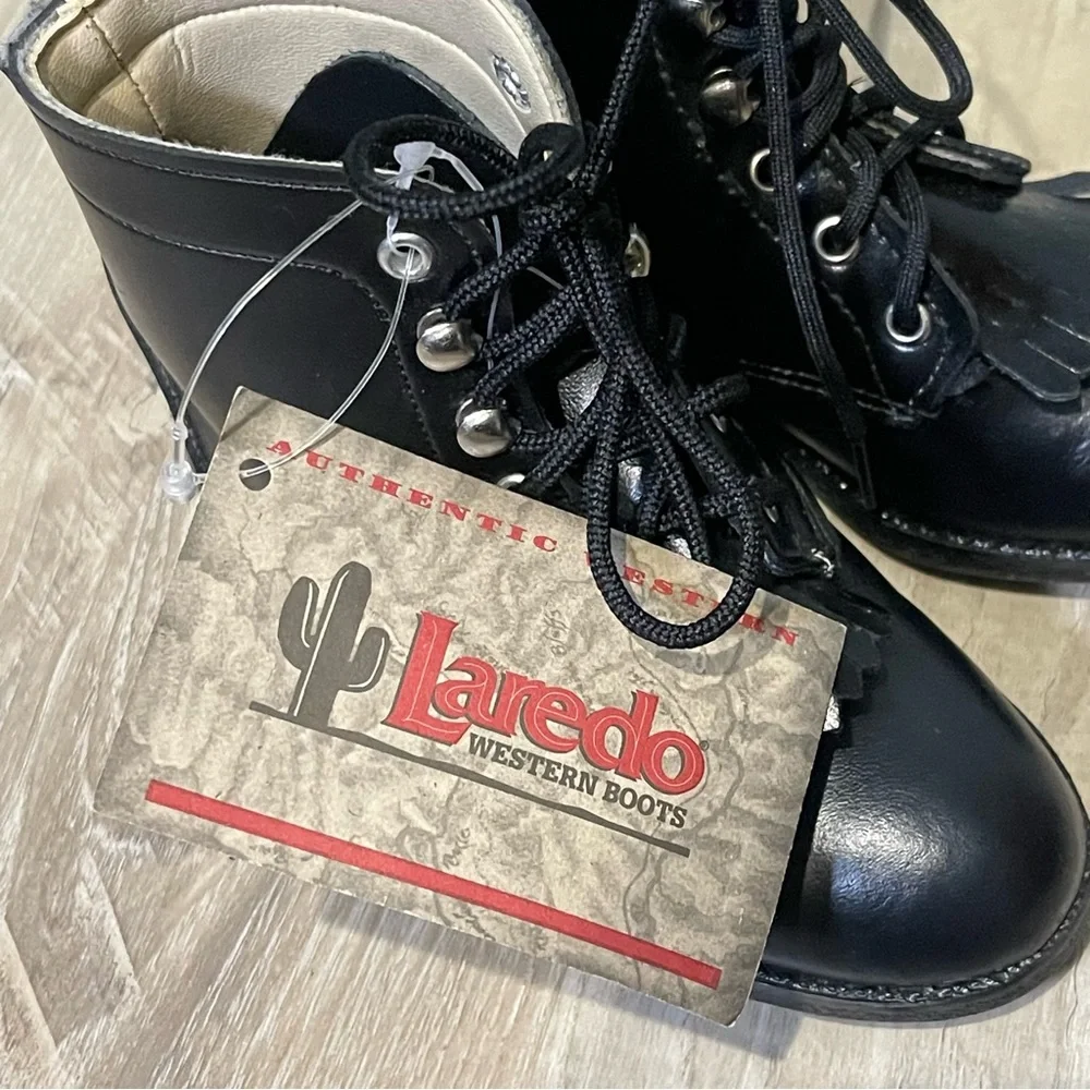 Laredo kids black lace‎ up boots size 8 NWT